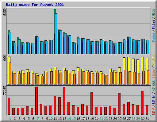 Daily usage for August 2021